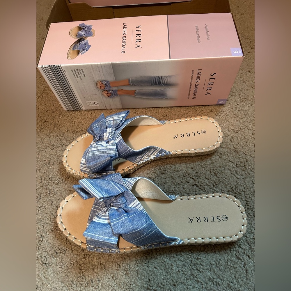 Serra Women’s Sandals Size 9 Bow Crossed Strap Espadrille Textile Upper NWT Box